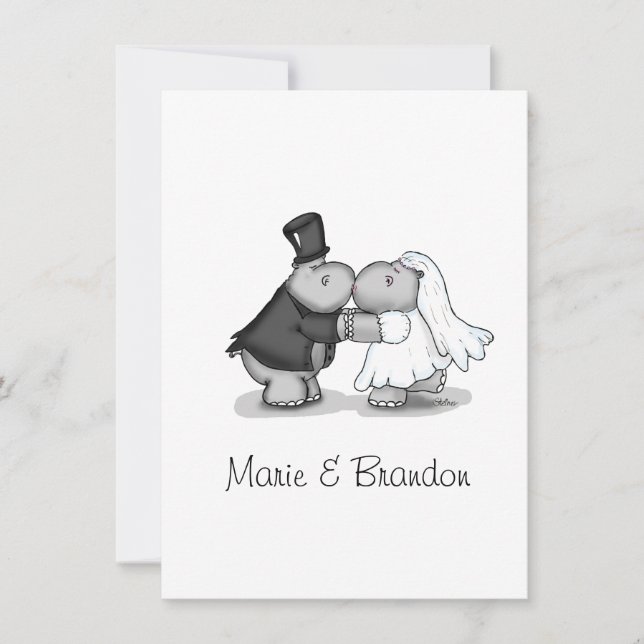 Kissing Bride & Groom Hippos Personalize (Anverso)