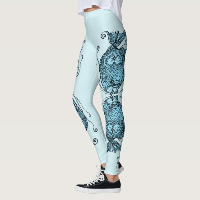 Kissing Fish Art Aqua Blue Leggings (Izquierda)