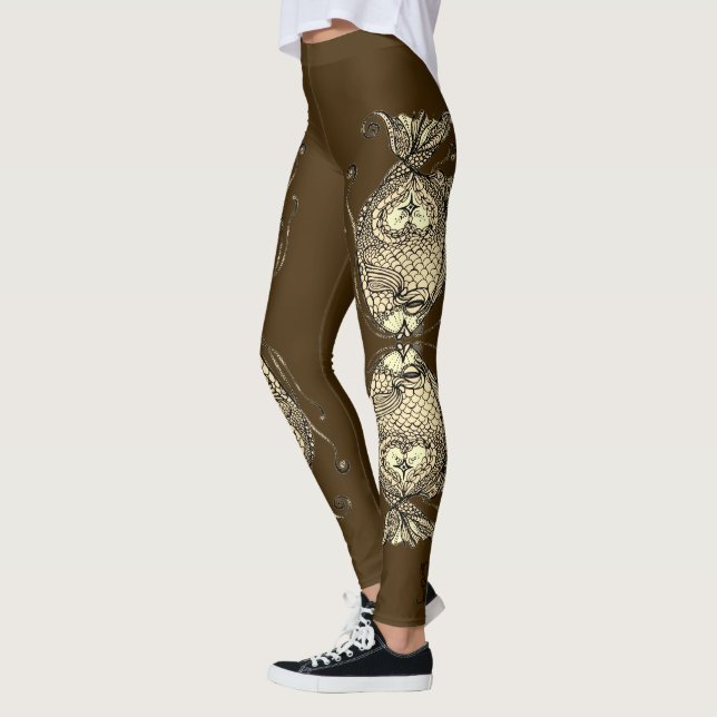 Kissing Fish Art Cocoa Sepia Leggings (Izquierda)