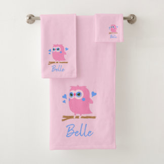 Kit de toallas de baño de búho rosa personalizado