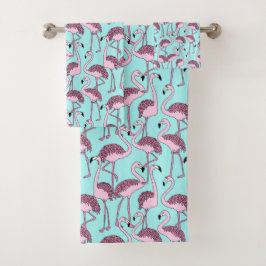 Kit de toallas Flamingo Tropical Azul y Rosa