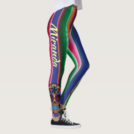 Kitch Fiesta Leggings Skull Serape Pants TU NOMBRE
