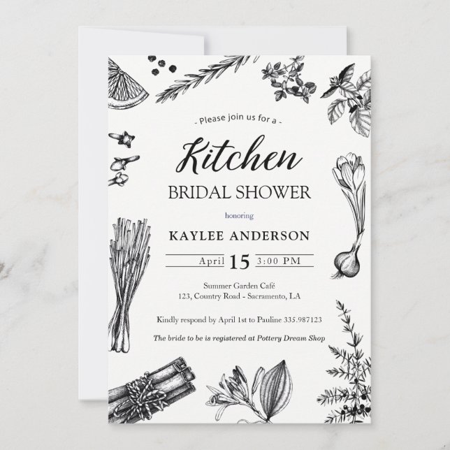 Kitchen Bridal Shower hierbas especias tarjeta de  (Anverso)