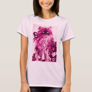 KITTEN CON ROSAS, Camiseta Blanca Fuchsia Rosa