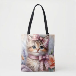 KITTEN DE FLUFFY CON FLORES Y UNA BOLSA ROSA