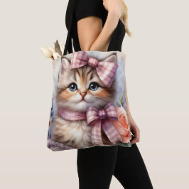 KITTEN DE FLUFFY CON FLORES Y UNA BOLSA ROSA