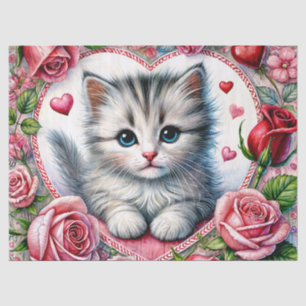 Kitten de San Valentín con Rosas Papel de Seda