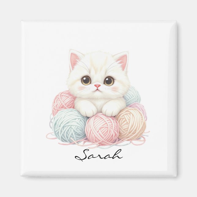Kitten de tejer personalizado imán (Frente)