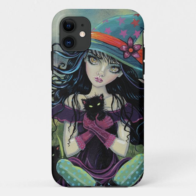 Kitten Witch Halloween Fantasy Art iPhone 5 Funda (Reverso)