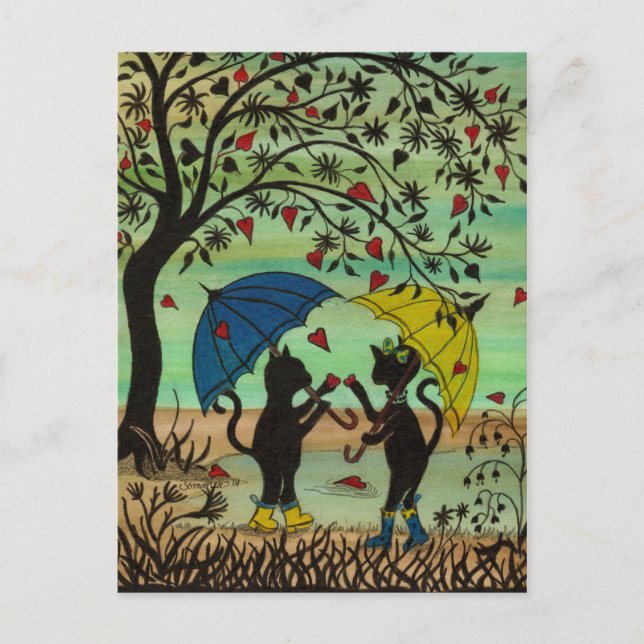 Kitties in Love, una lluvia de corazones postal (Anverso)