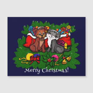 Kitty and Puppy , Happy XMas Magnetic Card