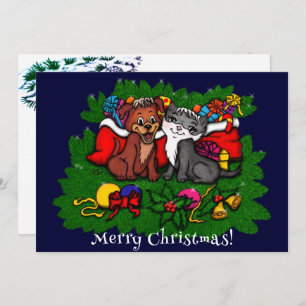 Kitty and Puppy , Tarjeta XMas feliz