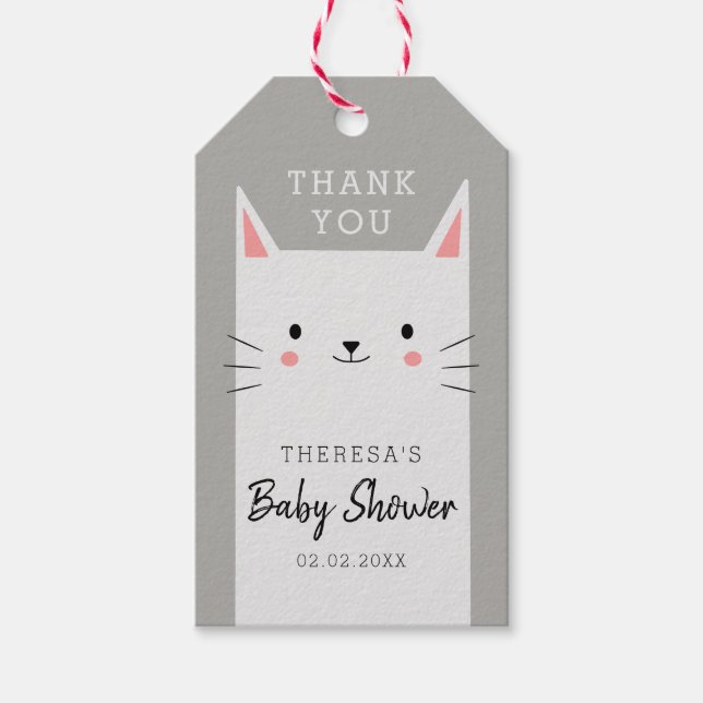 Kitty Cat Baby Shower Gracias Etiqueta De Favor (Anverso)