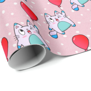 Kitty Cute Con Papel De Envoltura De Globo