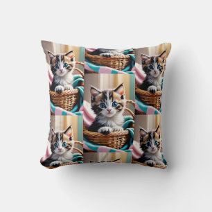 Kitty dulce en una cesta - Acogedora almohada