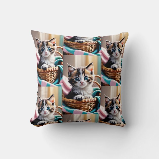 Kitty dulce en una cesta - Acogedora almohada (Anverso)