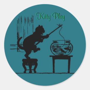 Kitty Play Green Cat Silhouette Pegatinas
