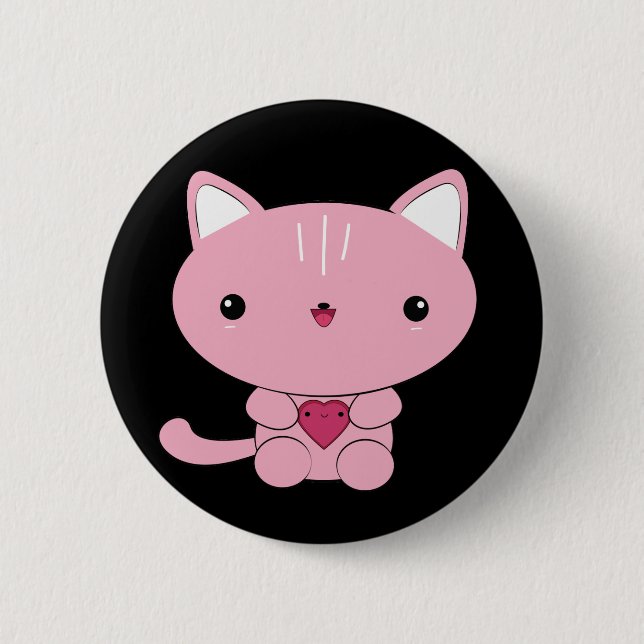 Kitty rosa kawaii con botón del corazón (Anverso)