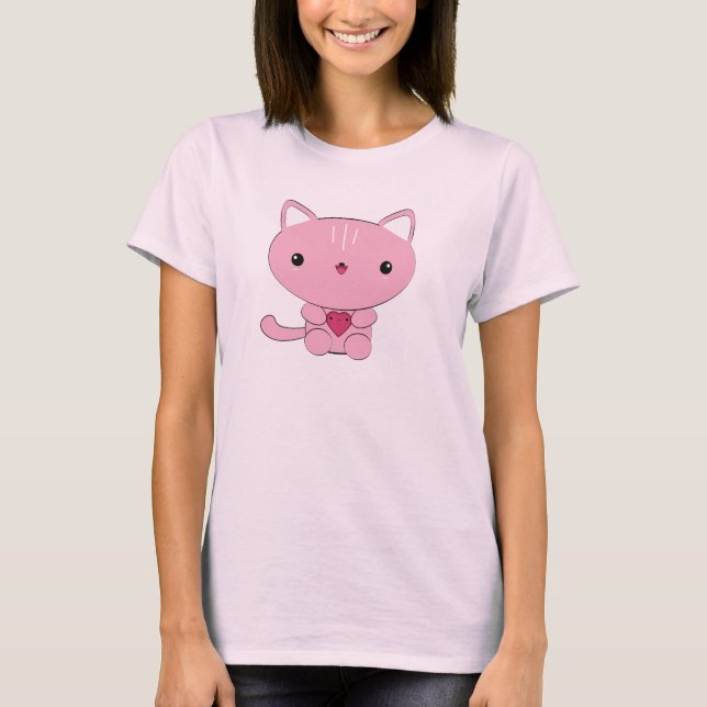 Kitty rosado lindo kawaii con camiseta orgánica de (Anverso)