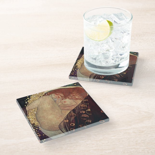 Klimt Danae Vidrio Artístico Posavasos de Oro (Angular)