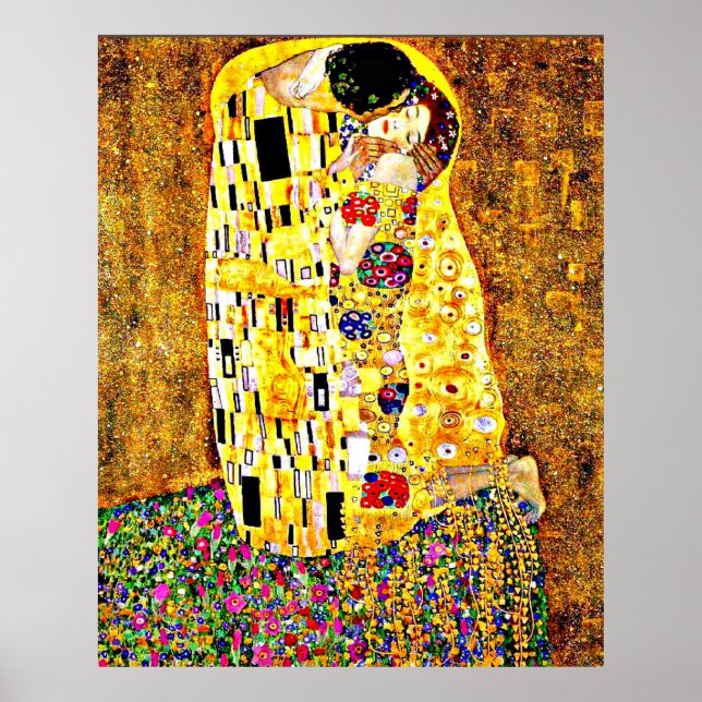 Klimt - El Poster de arte fino del Beso (de larga  (Frente)