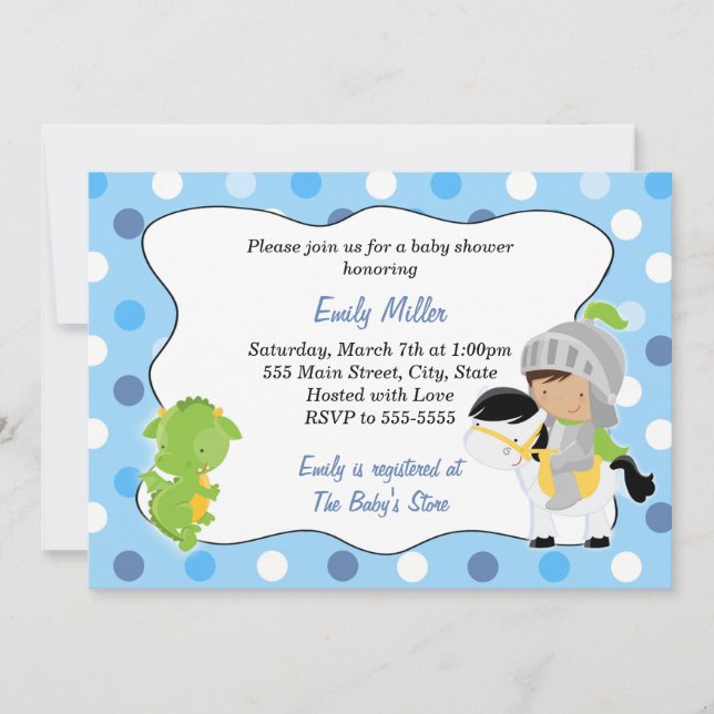 Knight Dragon Baby Boy Ducha Invitación 2 (Anverso)