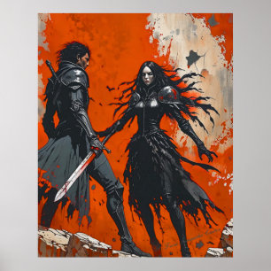 Knight Duel Poster gótico - Arte de fantasía oscur