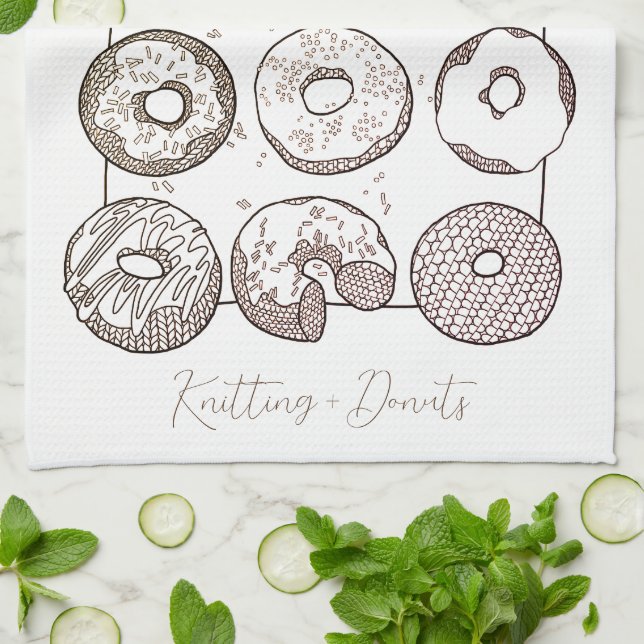 KNIT DOZEN DONUTS Kitchen Dish Toalla + Texto (Doblado)