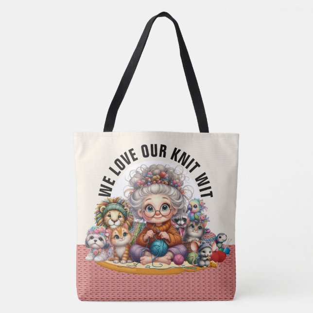 Knit Wit - Ver Atrás - GRAN Bolsa Tote (Anverso)