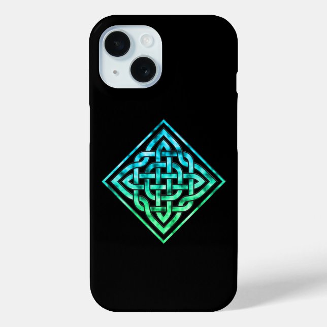 Knot celta - Funda para iPhone 15 verde azul único (Reverso )