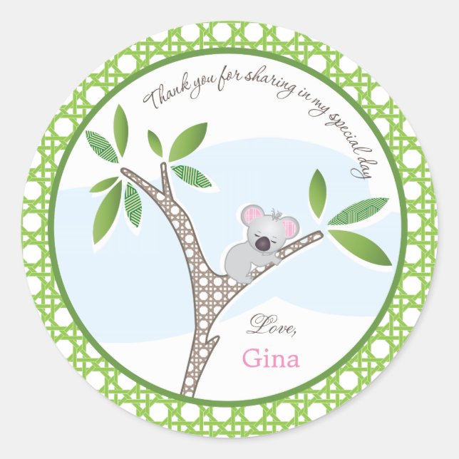 Koala Bear | Pegatina Baby Shower Favor (Anverso)