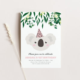 Koala Con Invitación De Cumpleaños De Gorra Fiesta