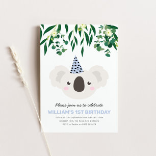 Koala Con Invitación De Cumpleaños De Gorra Fiesta