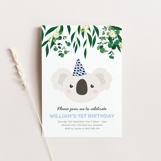 Koala Con Invitación De Cumpleaños De Gorra Fiesta (Subido por el creador)
