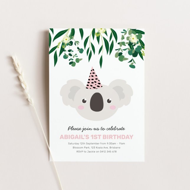 Koala Con Invitación De Cumpleaños De Gorra Fiesta (Subido por el creador)