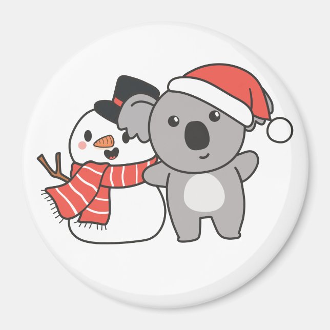 Koala Con Snowman En Invierno Para El Imán Navidad (Frente)
