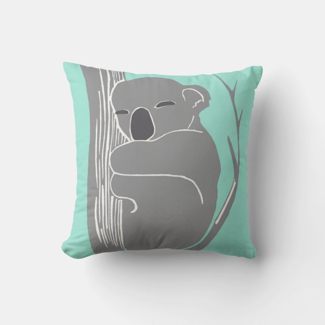 Koala el dormir gris y almohada de la menta (Anverso)