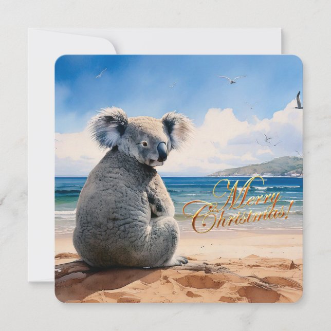 Koala en una playa de arena Feliz Navidad (Anverso)