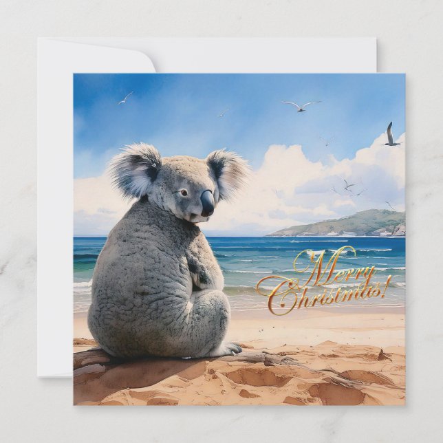 Koala en una playa de arena Feliz Navidad (Anverso)