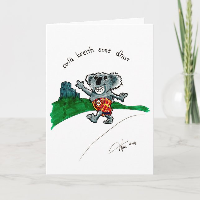 Koala en una tarjeta de cumpleaños de Kilt (Anverso)