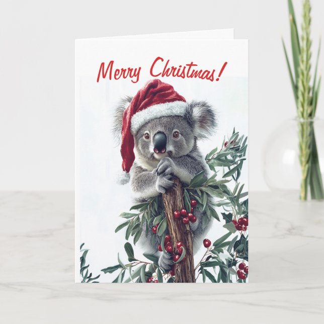 Koala en una tarjeta de Navidades de Santa Hat (Anverso)