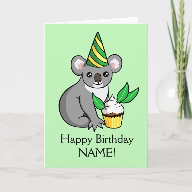 Koala linda con la torta que dibuja la tarjeta del (Anverso)