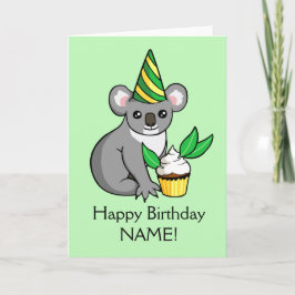 Koala linda con la torta que dibuja la tarjeta del
