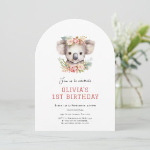 Koala linda invitación para el primer cumpleaños