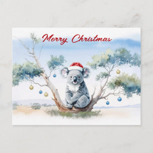 Koala sentado en un árbol de goma Feliz Navidad