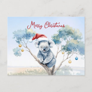 Koala sentado en un árbol de goma Feliz Navidad