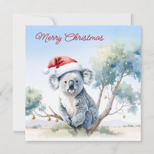 Koala sentado en un árbol de goma Feliz Navidad