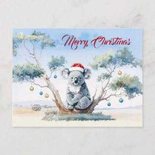 Koala sentado en un árbol de goma Feliz Navidad