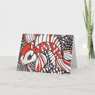 Koi anaranjado en tarjeta en blanco