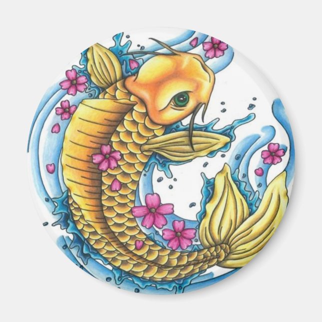 Koi con flores de cerezo grande imán (Frente)